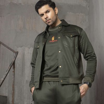 Mashal Olive Green Trucker Suit W/ Sweatshirt